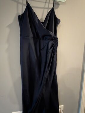 Satin Wrap-Front Slip Dress - Navy